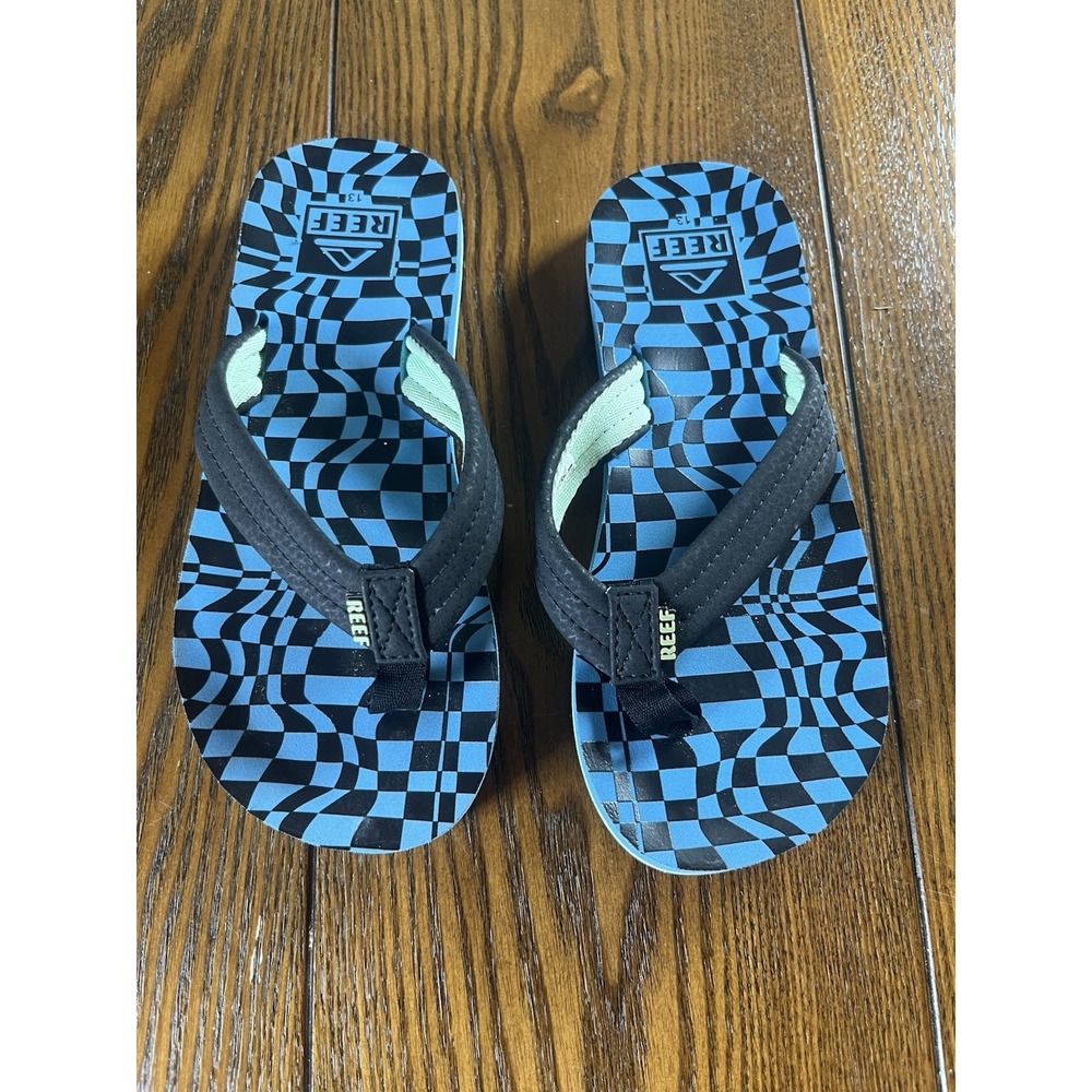 Reef Kids Size 13 Black Turquoise Flip Flop Sandals Beach Vacation